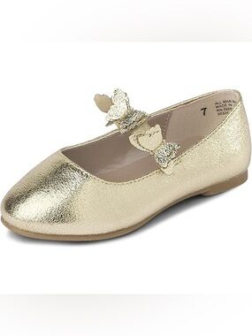 Children’s Place Girls Metallic Gold Butterfly Strap Mary Jane Kids Shoes Size 7